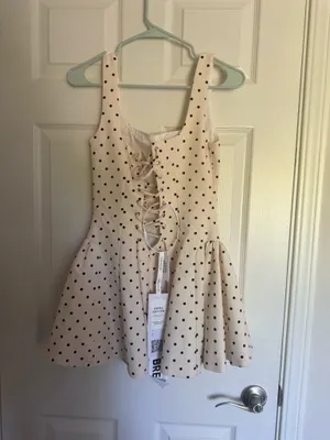 Polka Dot Sweetheart Neck Mini Dress - Cream with Black Dots thumbnail 3