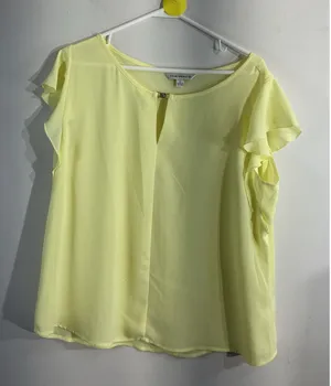 Womans Counterparts Short Sleeve Ruffled Yellow XL Blouse thumbnail 1