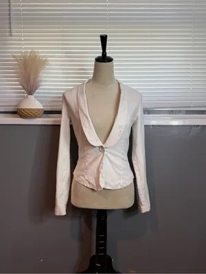 Dots White Open Back Lattice Blazer Jacket Y2K Office Siren Coquette Size M thumbnail 3