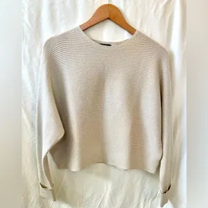 Tahari Champagne/Gold Ribbed Shimmery Boatneck Size Large Cropped Sweater thumbnail 1