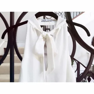 Zara Flowy Tank Top Blouse White Small Tie Neck Ribbon thumbnail 2
