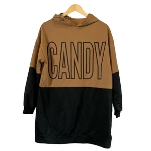 Black Brown Colorblock Long Hoodie Tunic Pullover Streetwear Casual Medium thumbnail 3