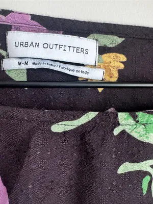 Urban Outfitters Leandra Smocked Mini Dress Black Purple Floral Long Sleeve Sz M thumbnail 5