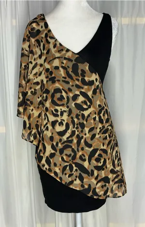 bebe Asymmetrical Leopard-Print Dress Y2K Black & Tan XS thumbnail 1