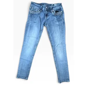 Miss Me Signature Cuffed Skinny Jeans Medium Wash Embellished Studded Size 28 thumbnail 4