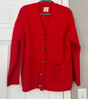 Billabong Red Button Down Sweater Cardigan Holidays Christmas thumbnail 1