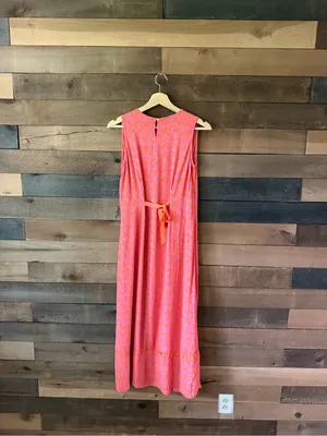 Vintage Floral Maxi Dress Coral Pink Sleeveless Tie Back Boho Medium thumbnail 8