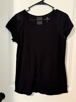 Athleta Size ST Black Short-Sleeve Active Tee‎ with Mesh Shoulders #61 thumbnail 1