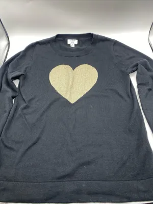 J. Crew Black Sweater Gold Heart Long Sleeve Pullover Sweater Teddie Small thumbnail 7