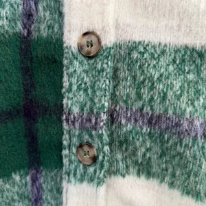 Avec Les Filles Plaid Sherpa Shacket Green Ivory Oversized Jacket L thumbnail 4