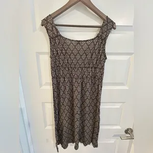Loft Sun Dress Brown White Geometric Print Size 4 thumbnail 8