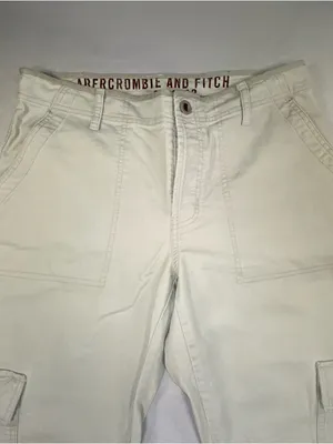 Abercrombie & Fitch Women’s Cream Cargo Pants Low Rise Flare Leg Zip Hem Sz 10 thumbnail 4