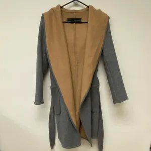 Zara Wool Blend Camel Gray Wraparound Hooded Coat MEDIUM thumbnail 8