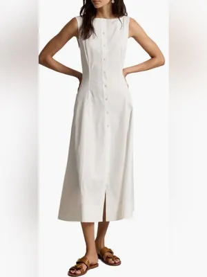 NEW Polo Ralph Lauren Paneled Cotton Button-Up Midi White Dress sz 2 thumbnail 2