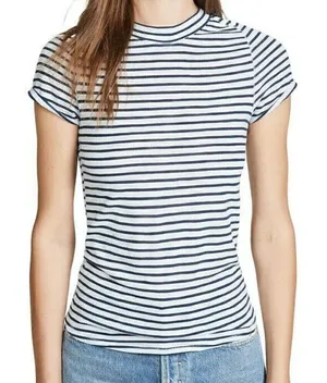Free People We The Free Women's Size XS Night Sky‎ Top Blue Striped Short Sleeve thumbnail 1