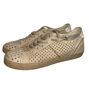 Dolce Vita Beige Perforated Leather Sneakers Calf Hair Heel Lace‎ Up thumbnail 4