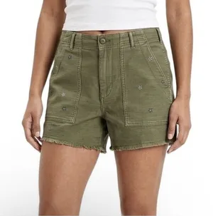 American Eagle Embroidered Utility Shorts Womens 18 Olive Green Cutoff Stretch thumbnail 1