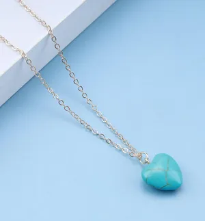Turquoise Heart Necklace on Silver Chain Blue thumbnail 2