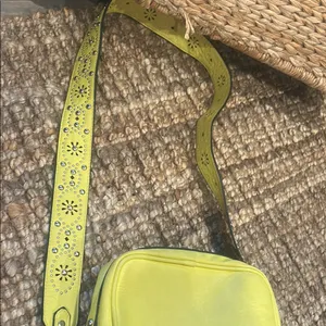 Free People Yellow Silver Faux Leather Floral Grommet Bag thumbnail 8