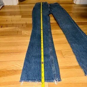 ASOS DESIGN high rise '70's' stretch flare jeans in midwash thumbnail 6
