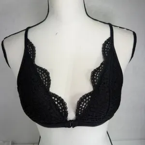 Victoria's Secret M Bralette Black Lace Racerback Front Clasp Scalloped Trim thumbnail 3