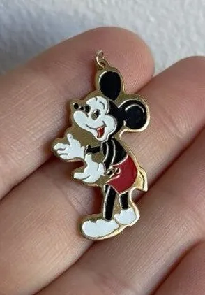 Vintage Walt Disney Mickey Mouse Enamel Gold‎ Tone Necklace Pendant thumbnail 1