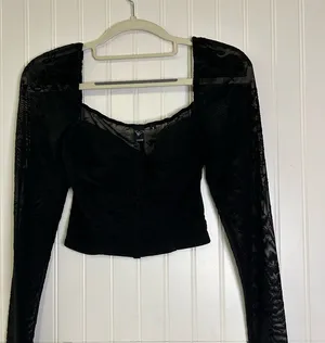 Windsor Black Long Sleeve Sheer Bustier Top Size Small thumbnail 1