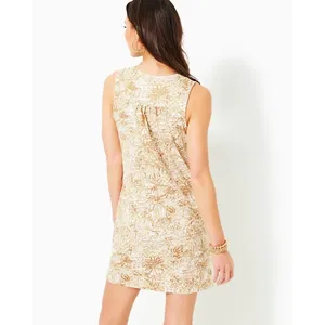 Lilly Pulitzer Dress‎ Women XS Gold White Etta Tropical Pima Cotton Shift V-Neck thumbnail 3