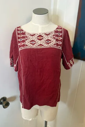 Madewell Embroidered Square-Neck Burgundy Women's Top Sz S thumbnail 1
