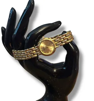 Gold tone basketweave band ladies watch thumbnail 2