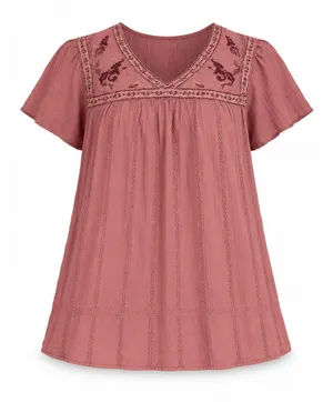 Knox Rose Peasant Top Women Size S Pink Embroidered Boho Cottagecore Blouse thumbnail 1