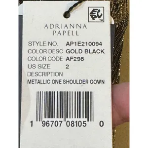 Adrianna Papell One Shoulder Metallic Gown‎ Size 2 Gold Black Prom Gala MOB thumbnail 6