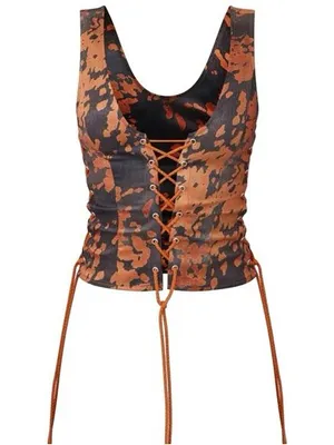 Pretty Little Thing Brown Printed Woven Lace Up Tank NWT Size 12 thumbnail 4