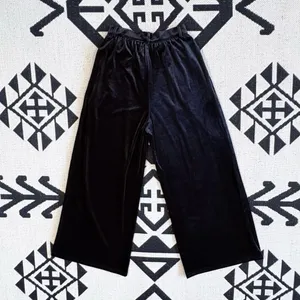 Cider Velvet Mid Waist Pocket Wide Leg Trousers with Belt Black XS thumbnail 9