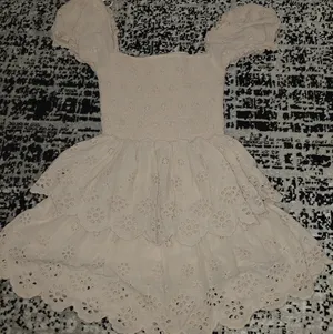 Bershka Size S Cream Tiered Ruffle Dress Eyelet Smocked Puff Sleeve thumbnail 15