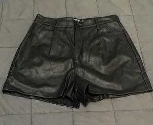Nasty Gal black leather shorts Size 8 #leather #biker zipper is detached thumbnail 1