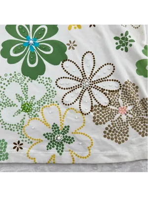Alfred Dunner Vintage Retro Daisy Flower Tee Beaded V neck Hippie Boho Size XL thumbnail 2