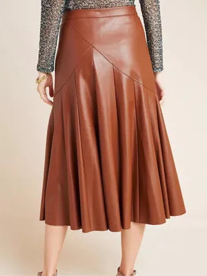 Anthropologie Maeve Mariska Brown Faux Leather Midi Skirt Size 2 A Line NWT thumbnail 2