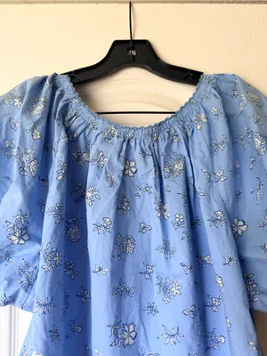 Dôen Tennessee Top Floral Organic Cotton‎ Sky Blue Medium EUC thumbnail 6