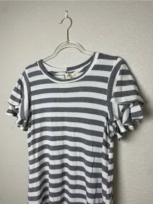 Blu Pepper Navy & White Striped Ruffle Sleeve Tee Size L thumbnail 2