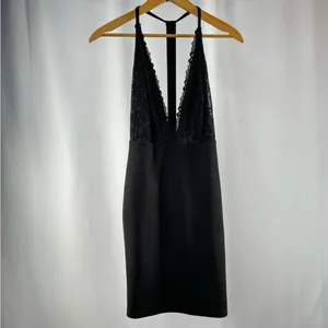 Lulus T Back Lace Deep V Mini Dress‎ in Black Size Small thumbnail 4