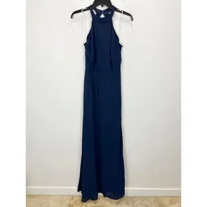 Lulus Confidently Charismatic Navy Blue Backless Halter Maxi Dress Large NWT thumbnail 5