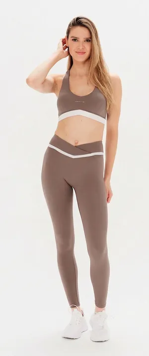 Revyve Womens Colorblock V-Sculpt Leggings Taupe Mauve Crossover Waist Small 26" thumbnail 1