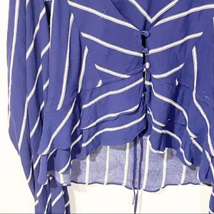 Free People‎ Medium Blue Stripe Samifran Ruffle Tie Front Cropped Top Blouse thumbnail 3