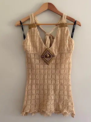 Y2K Baby Phat Vintage Crochet Knit Beaded Halter Top Women’s Large thumbnail 2