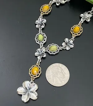 LUCKY BRAND Silver-tone Chain Flower Cabochon Y-Necklace 31g thumbnail 7