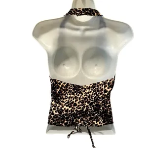 Y2K Cropped Button Front Halter Vest Top Sz M Leopard Animal Print Mob Wife thumbnail 3