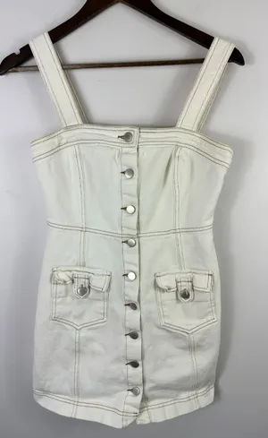 Le Lis Off White Denim Mini Dress Women Small Sleeveless Button Up Boho Festival thumbnail 1