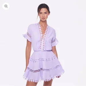 Peixoto Ora Lavender Eyelet Lace Cotton Mini Dress Flutter Sleeve Boho Resort S thumbnail 3