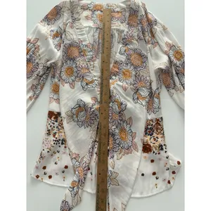 Free People Blouse Womens M White Floral Run Free Balloon Sleeve Tie Front Silky thumbnail 10